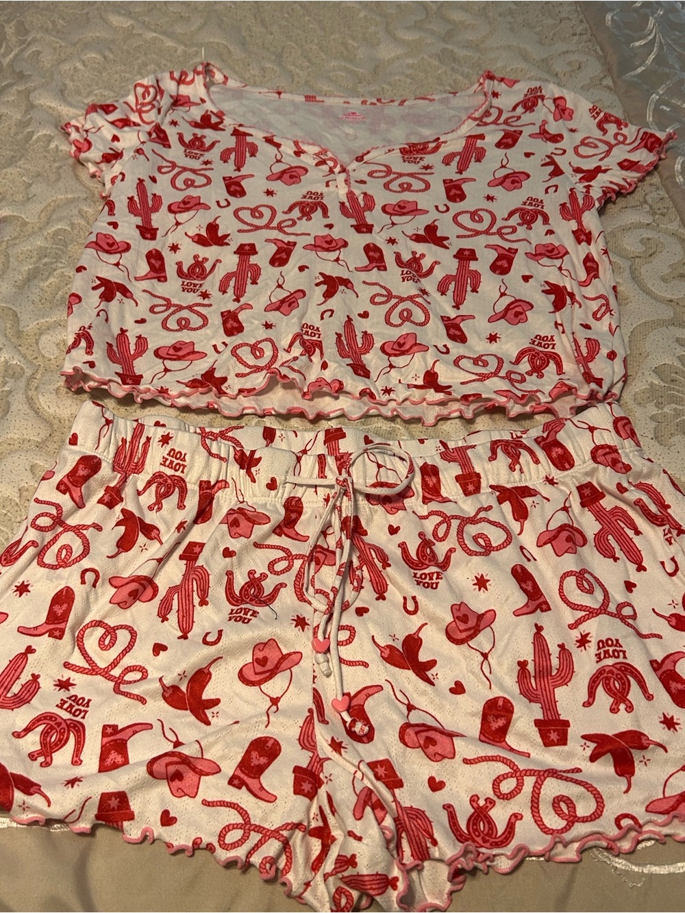 Women’s Red Western Print Pajama Set